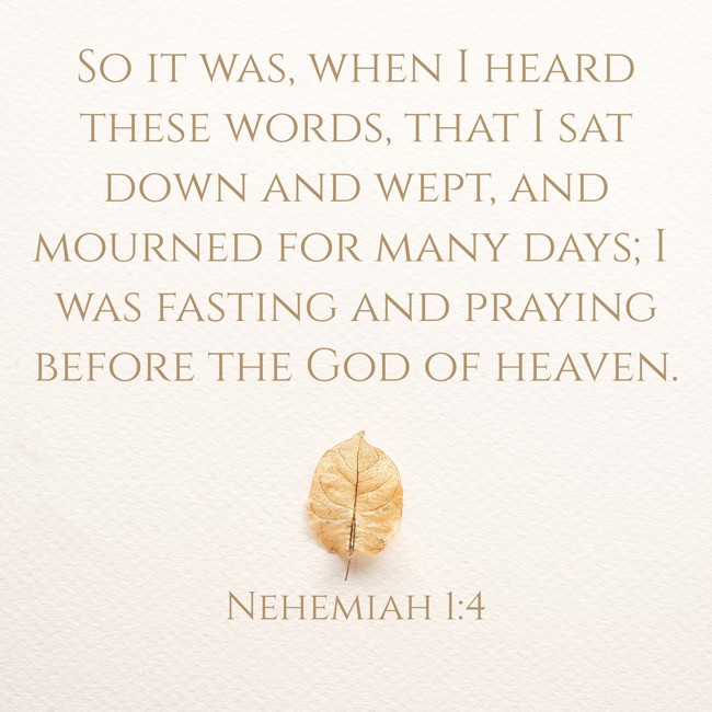  So it was, when I heard these words, that I sat down and wept, and mourned for many days; I was fasting and praying before the God of heaven.   - Nehemiah 1:4 