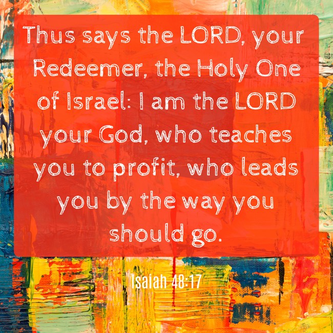 Thus says the LORD, your Redeemer, the Holy One of Israel: I am the LORD your God, who teaches you to profit, who leads you by the way you should go. - Isaiah 48:17