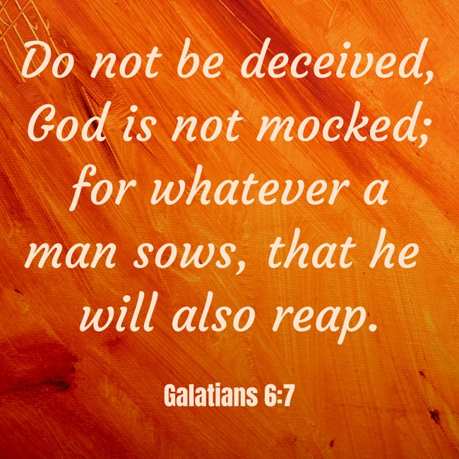 Do not be deceived, God is not mocked; for whatever a man sows, that he will also reap. - Galatians 6:7