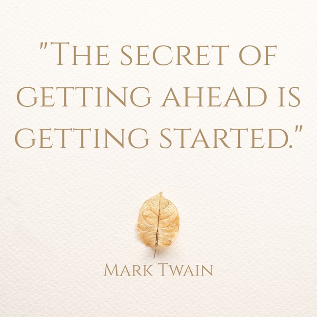  The secret of getting ahead is getting started.   - Mark Twain 