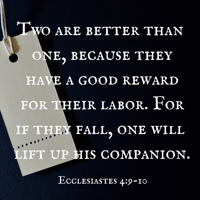 Two are better than one, because they have a good reward for their labor. For if they fall, one will lift up his companion. - Ecclesiastes 4:9-10