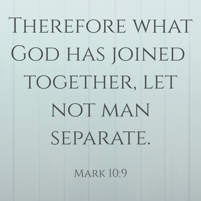 Therefore what God has joined together, let not man separate. - Mark 10:9