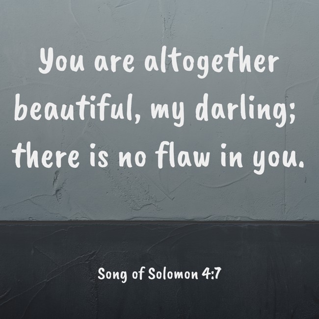 You are altogether beautiful, my darling; there is no flaw in you. - Song of Solomon 4:7