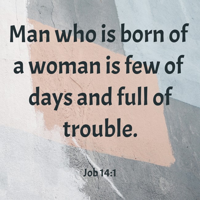 Man who is born of a woman is few of days and full of trouble. - Job 14:1
