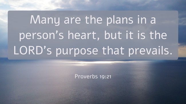 Many are the plans in a person's heart, but it is the LORD's purpose that prevails. - Proverbs 19:21