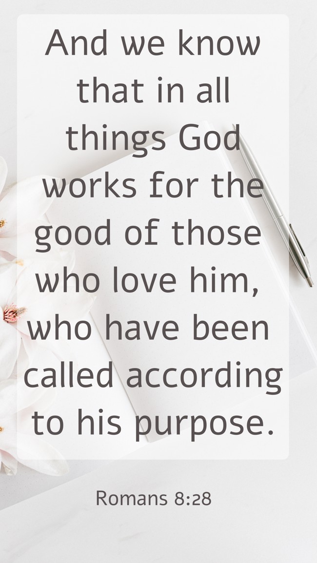 And we know that in all things God works for the good of those who love him, who have been called according to his purpose. - Romans 8:28