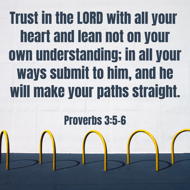 Trust in the LORD with all your heart and lean not on your own understanding; in all your ways submit to him, and he will make your paths straight. - Proverbs 3:5-6