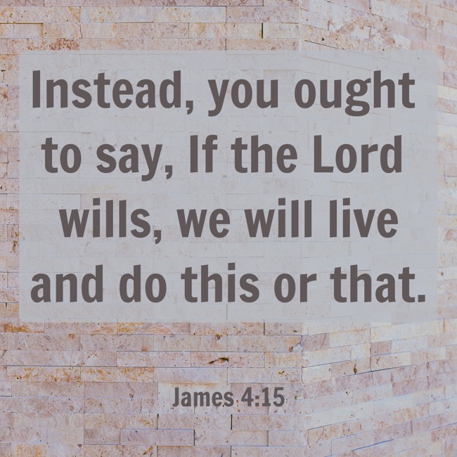 Instead, you ought to say, If the Lord wills, we will live and do this or that. - James 4:15