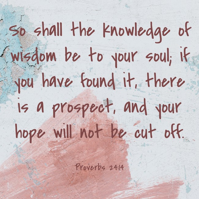 So shall the knowledge of wisdom be to your soul; if you have found it, there is a prospect, and your hope will not be cut off. - Proverbs 24:14
