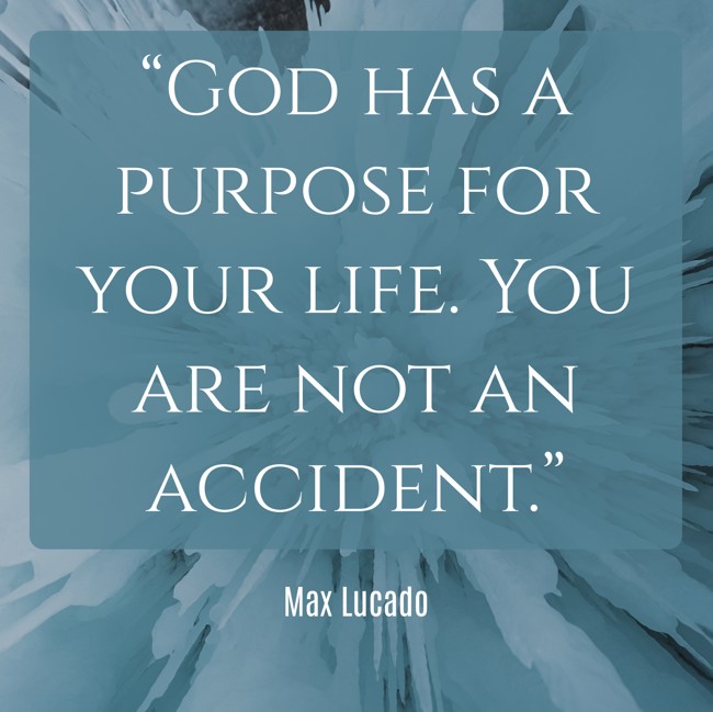 “God has a purpose for your life. You are not an accident.” - Max Lucado
