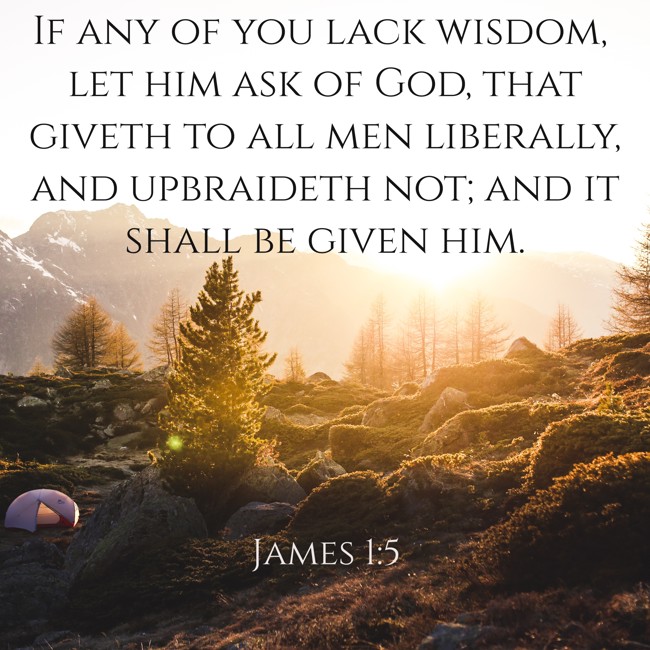 If any of you lack wisdom, let him ask of God, that giveth to all men liberally, and upbraideth not; and it shall be given him. - James 1:5