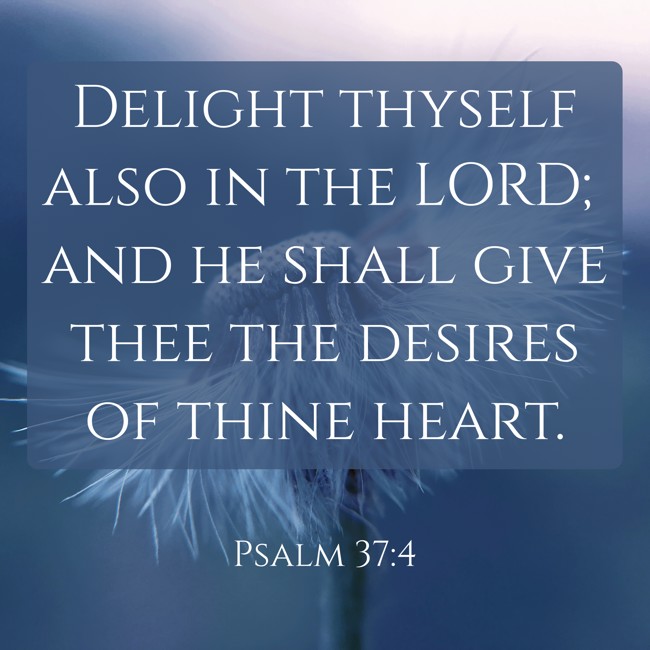 Delight thyself also in the LORD; and he shall give thee the desires of thine heart. - Psalm 37:4