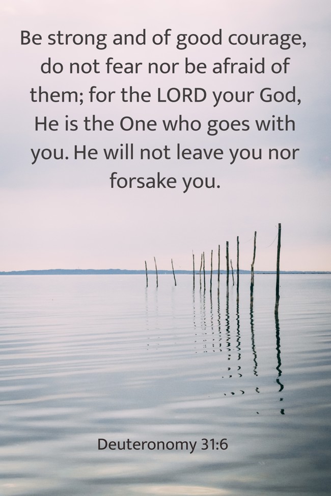 Be strong and of good courage, do not fear nor be afraid of them; for the LORD your God, He is the One who goes with you. He will not leave you nor forsake you. - Deuteronomy 31:6