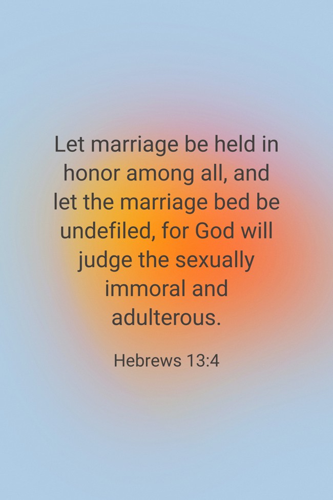 Let marriage be held in honor among all, and let the marriage bed be undefiled, for God will judge the sexually immoral and adulterous. - Hebrews 13:4