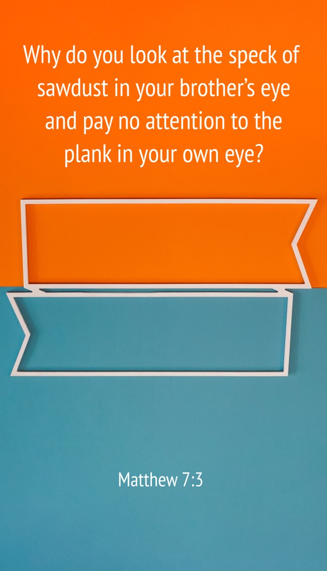  Why do you look at the speck of sawdust in your brother’s eye and pay no attention to the plank in your own eye?   - Matthew 7:3 