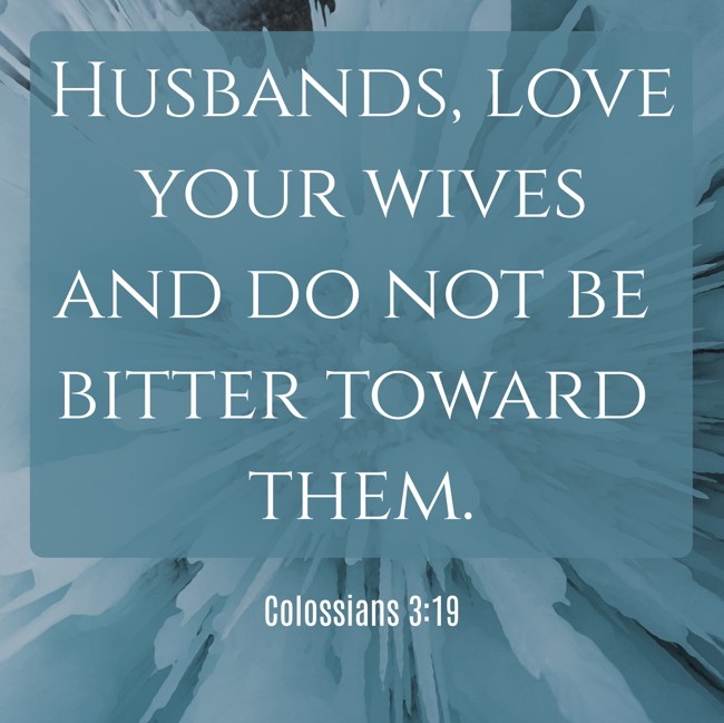 Husbands, love your wives and do not be bitter toward them. - Colossians 3:19