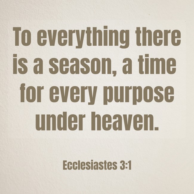 To everything there is a season, a time for every purpose under heaven. - Ecclesiastes 3:1