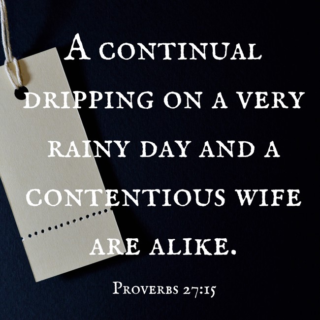 A continual dripping on a very rainy day and a contentious wife are alike. - Proverbs 27:15
