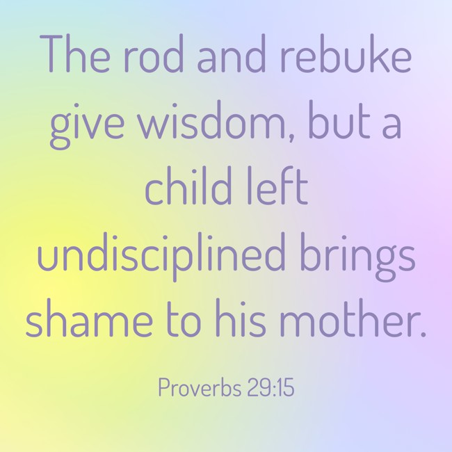 The rod and rebuke give wisdom, but a child left undisciplined brings shame to his mother. - Proverbs 29:15