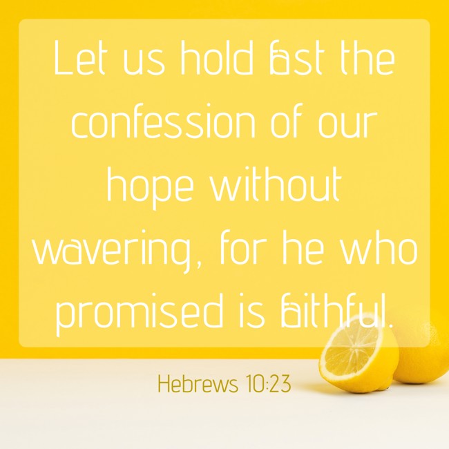 Let us hold fast the confession of our hope without wavering, for he who promised is faithful. - Hebrews 10:23