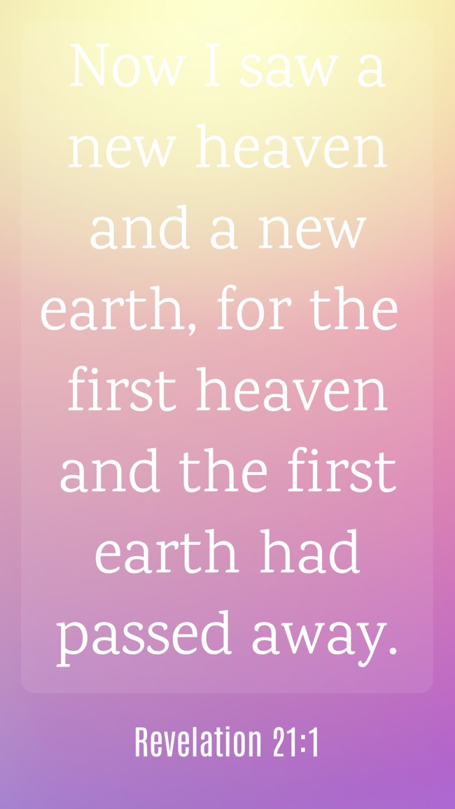 Now I saw a new heaven and a new earth, for the first heaven and the first earth had passed away. - Revelation 21:1