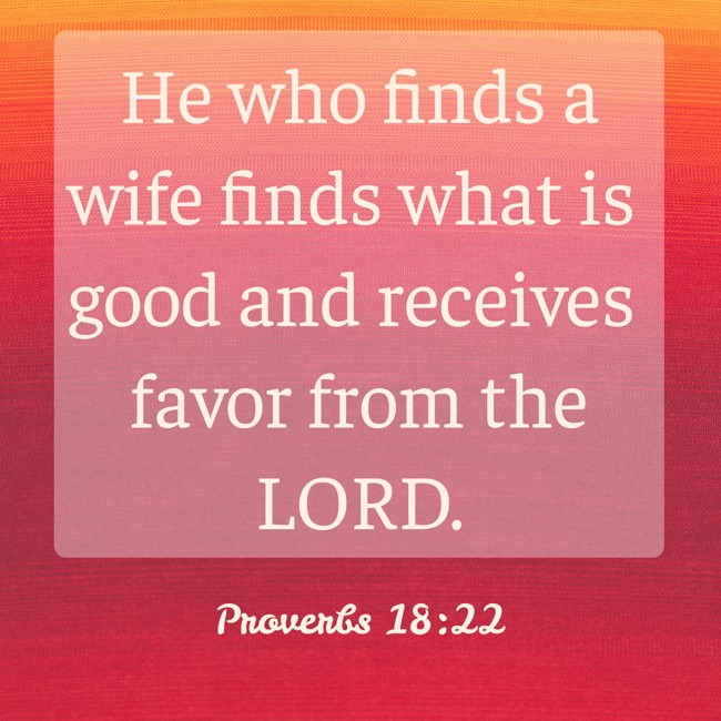 He who finds a wife finds what is good and receives favor from the LORD. - Proverbs 18:22