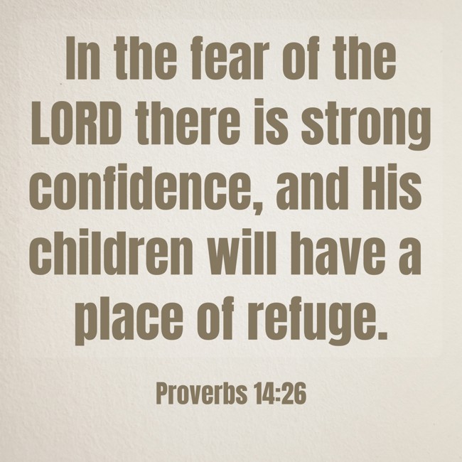 In the fear of the LORD there is strong confidence, and His children will have a place of refuge. - Proverbs 14:26