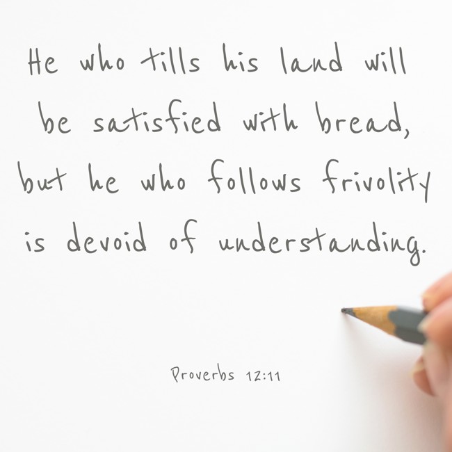 He who tills his land will be satisfied with bread, but he who follows frivolity is devoid of understanding. - Proverbs 12:11
