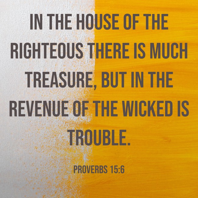 In the house of the righteous there is much treasure, but in the revenue of the wicked is trouble. - Proverbs 15:6