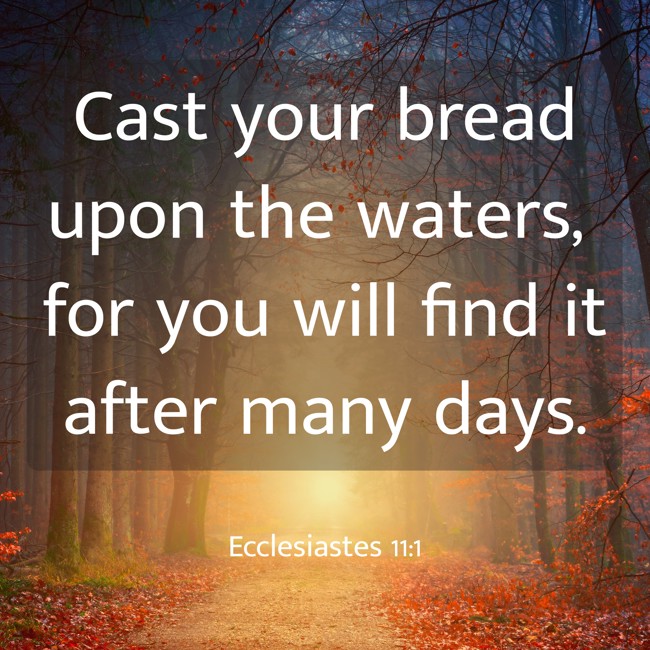 Cast your bread upon the waters, for you will find it after many days. - Ecclesiastes 11:1