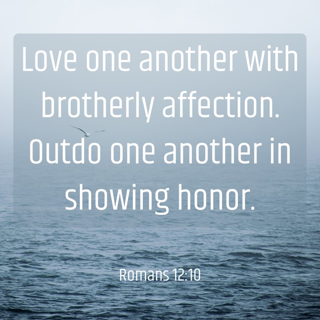 Love one another with brotherly affection. Outdo one another in showing honor. - Romans 12:10