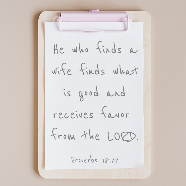 He who finds a wife finds what is good and receives favor from the LORD. - Proverbs 18:22
