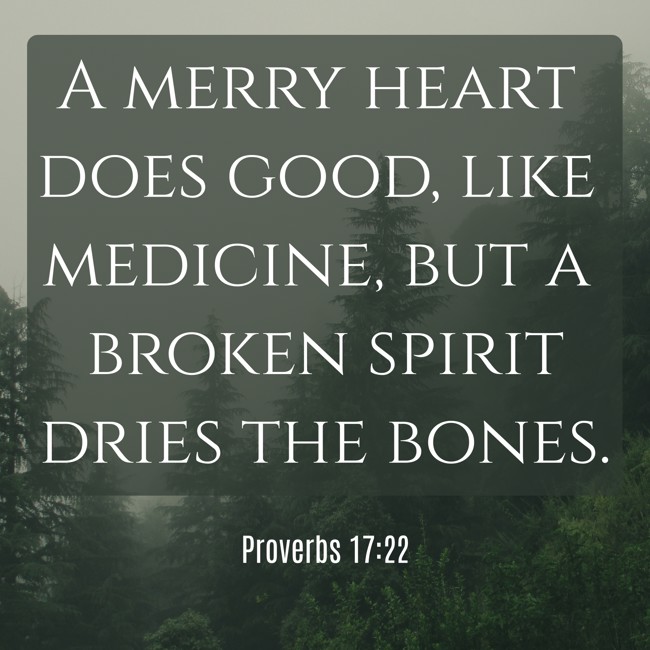 A merry heart does good, like medicine, but a broken spirit dries the bones. - Proverbs 17:22