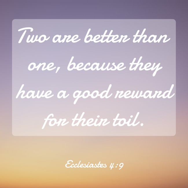 Two are better than one, because they have a good reward for their toil. - Ecclesiastes 4:9