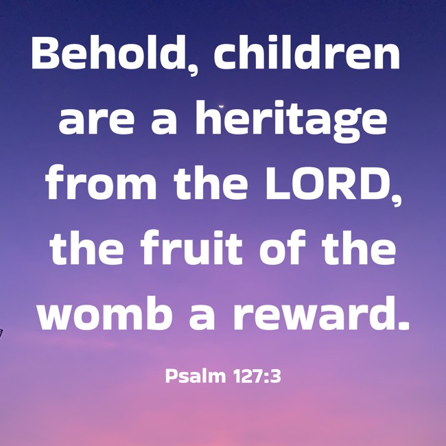  Behold, children are a heritage from the LORD, the fruit of the womb a reward.   - Psalm 127:3 