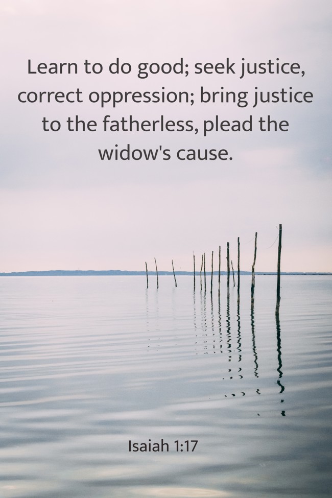 Learn to do good; seek justice, correct oppression; bring justice to the fatherless, plead the widow's cause. - Isaiah 1:17
