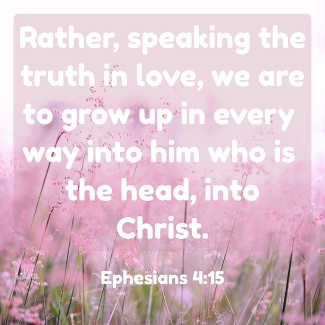 Rather, speaking the truth in love, we are to grow up in every way into him who is the head, into Christ. - Ephesians 4:15