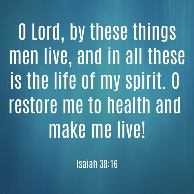 O Lord, by these things men live, and in all these is the life of my spirit. O restore me to health and make me live!   - Isaiah 38:16 