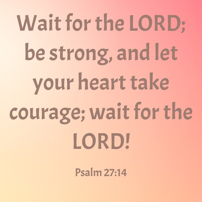 Wait for the LORD; be strong, and let your heart take courage; wait for the LORD! - Psalm 27:14