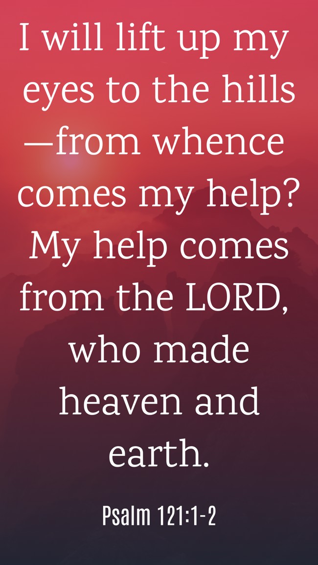 I will lift up my eyes to the hills—from whence comes my help? My help comes from the LORD, who made heaven and earth. - Psalm 121:1-2