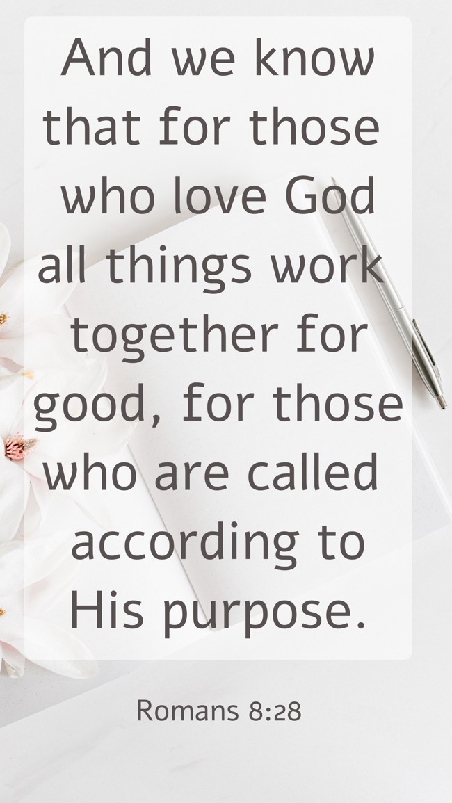 And we know that for those who love God all things work together for good, for those who are called according to His purpose. - Romans 8:28