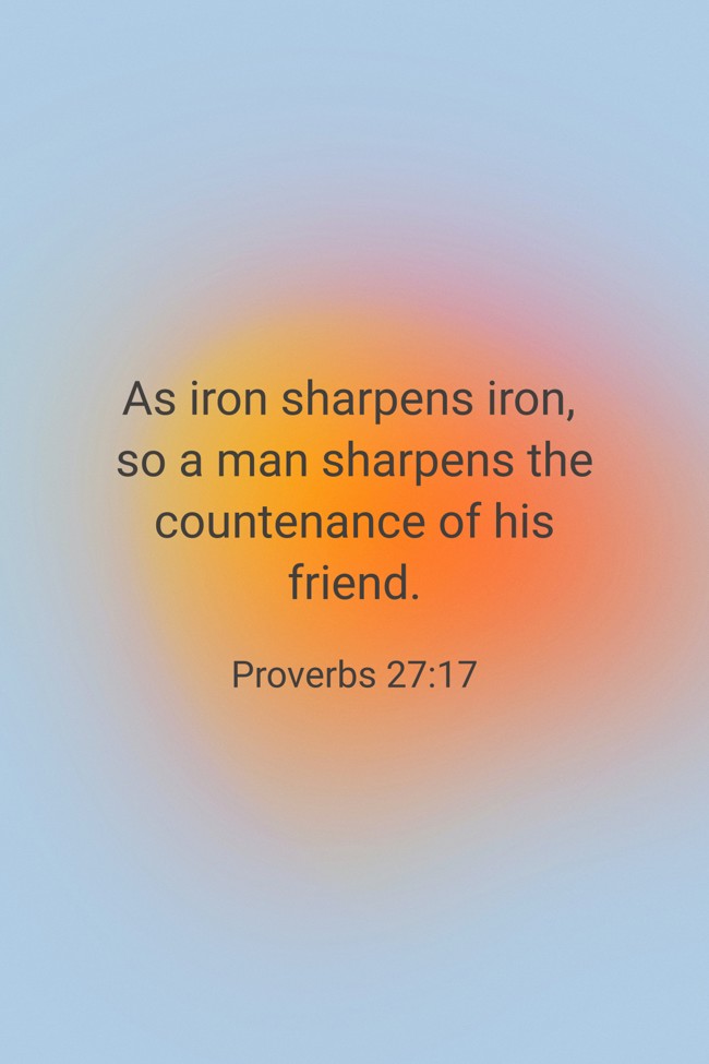 As iron sharpens iron, so a man sharpens the countenance of his friend. - Proverbs 27:17