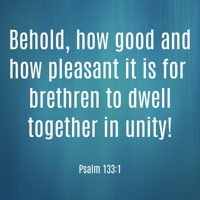 Behold, how good and how pleasant it is for brethren to dwell together in unity! - Psalm 133:1