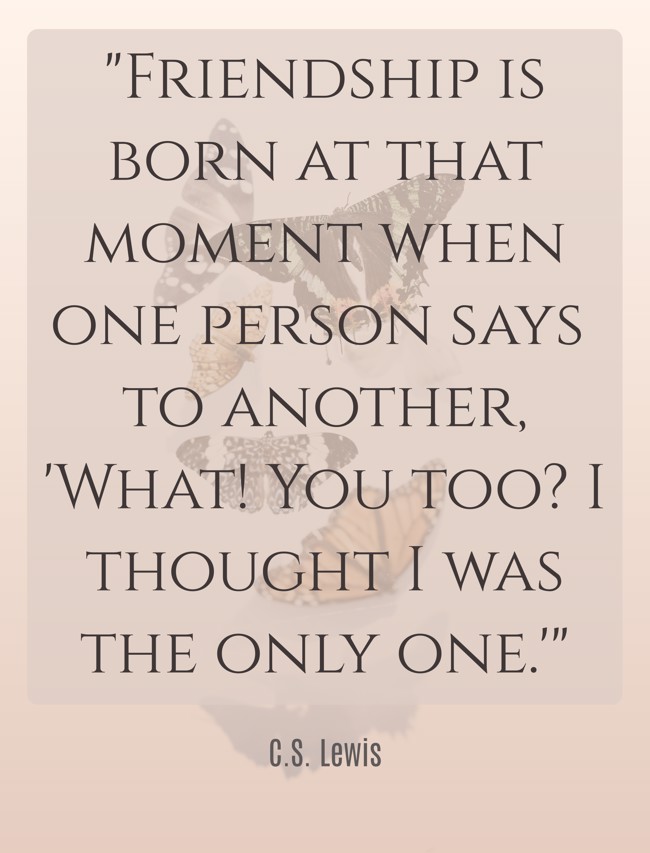 Friendship is born at that moment when one person says to another, 'What! You too? I thought I was the only one.' - C.S. Lewis