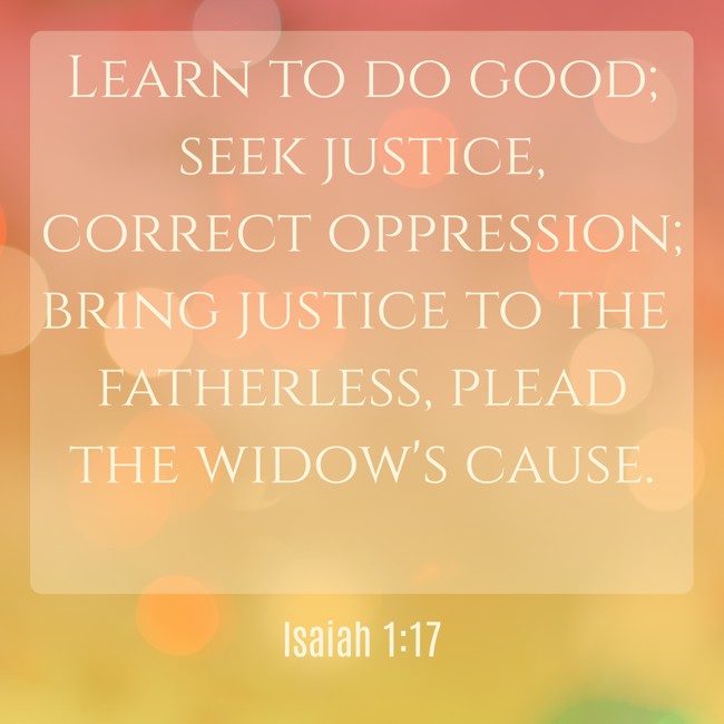 Learn to do good; seek justice, correct oppression; bring justice to the fatherless, plead the widow's cause.   - Isaiah 1:17 