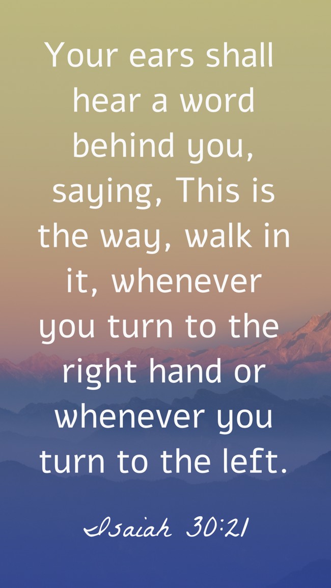 Your ears shall hear a word behind you, saying, This is the way, walk in it, whenever you turn to the right hand or whenever you turn to the left. - Isaiah 30:21
