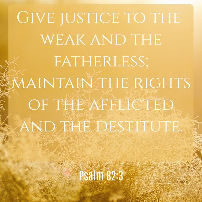  Give justice to the weak and the fatherless; maintain the rights of the afflicted and the destitute.   - Psalm 82:3 