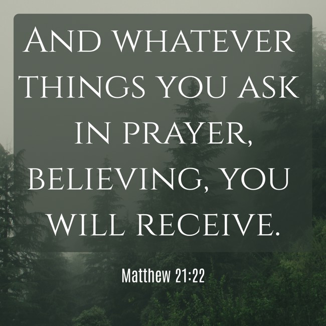 And whatever things you ask in prayer, believing, you will receive. - Matthew 21:22