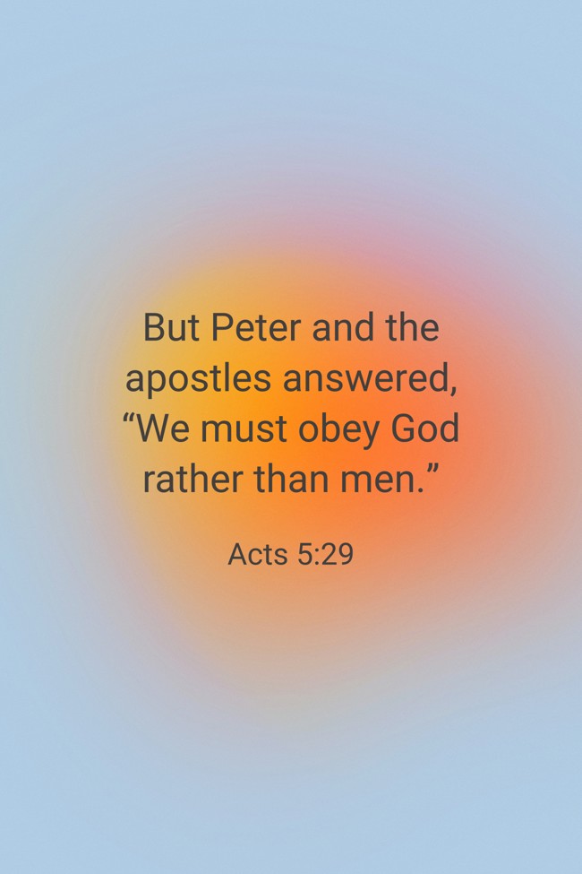  But Peter and the apostles answered, “We must obey God rather than men.”   - Acts 5:29 