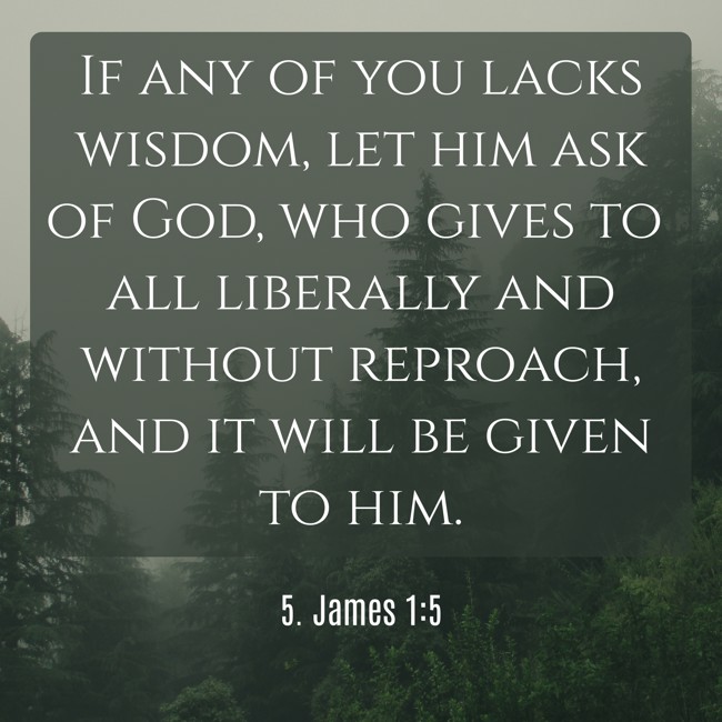 If any of you lacks wisdom, let him ask of God, who gives to all liberally and without reproach, and it will be given to him. - 5. James 1:5